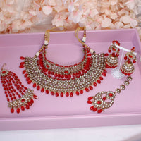 Anita Bridal Double necklace set - Red - SOKORA JEWELSAnita Bridal Double necklace set - Red