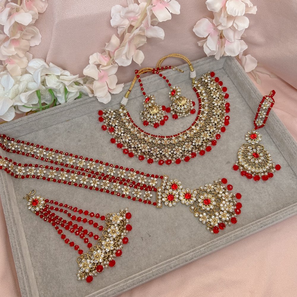 Anita Bridal necklace set - Red - SOKORA JEWELSAnita Bridal necklace set - Red