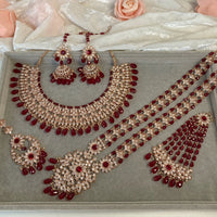 Anita Rose Gold Bridal necklace set - Maroon - SOKORA JEWELSAnita Rose Gold Bridal necklace set - Maroon