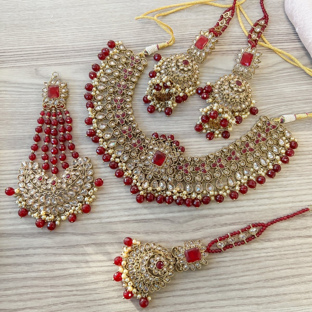 Antique Bridal Necklace Set - Ruby - SOKORA JEWELSAntique Bridal Necklace Set - Ruby