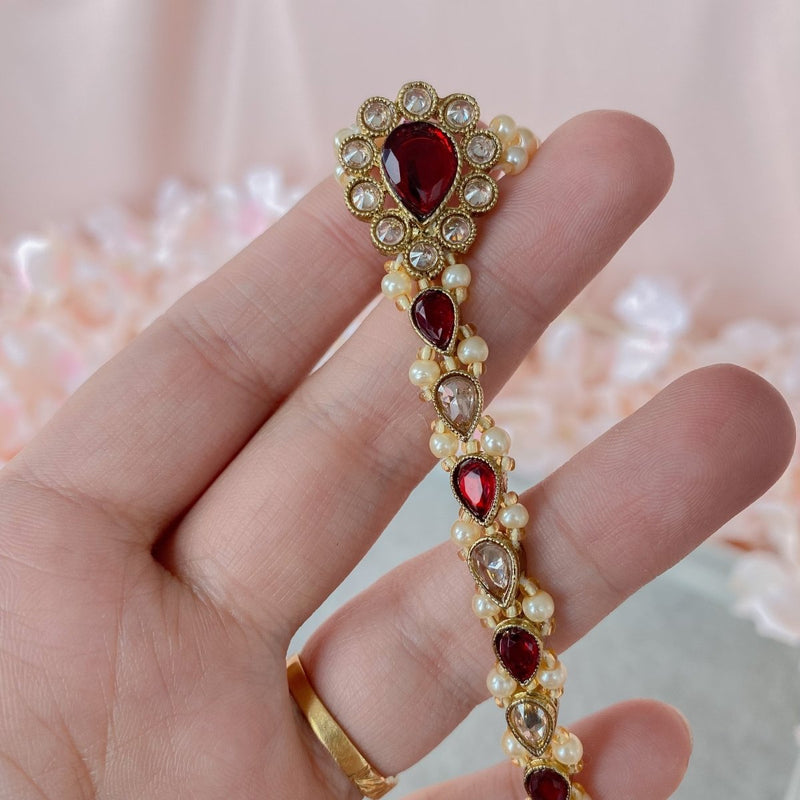 Antique Gold and Maroon Hand Harness - SOKORA JEWELSAntique Gold and Maroon Hand Harness