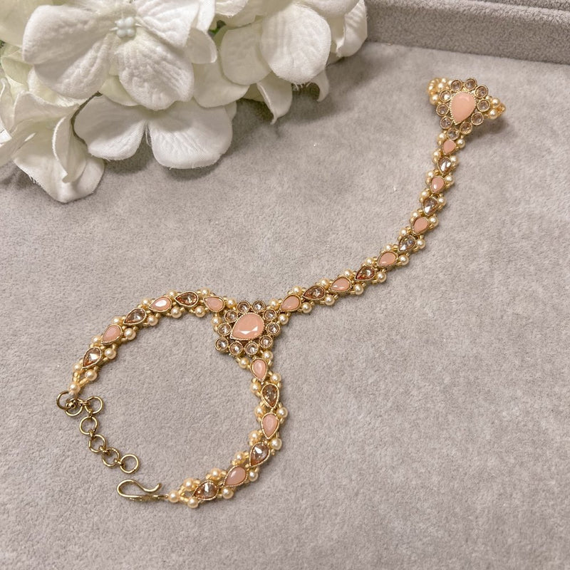 Antique Gold Hand Harness - Peach - SOKORA JEWELSAntique Gold Hand Harness - Peach
