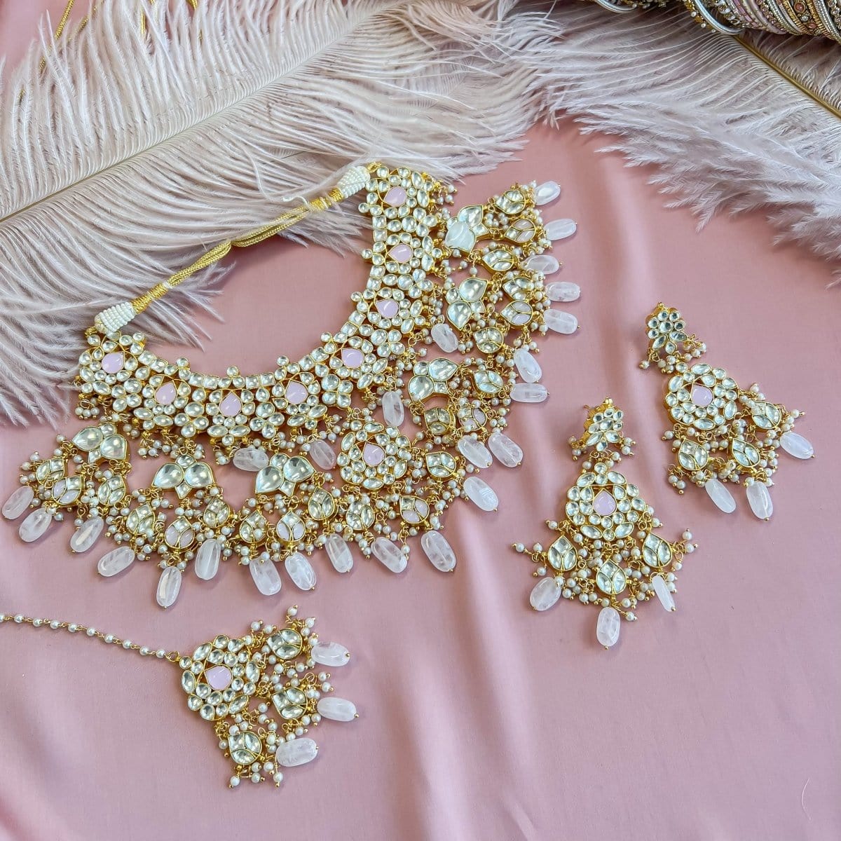 Anushka Real Kundan Bridal set Pink – SOKORA JEWELS