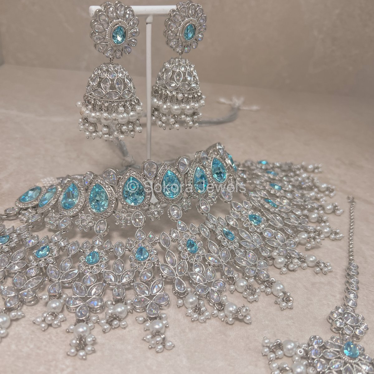 Aria Bridal Necklace set - Blue - SOKORA JEWELSAria Bridal Necklace set - Blue