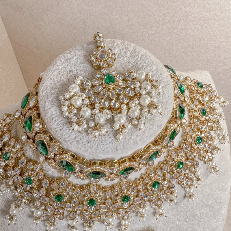 Aria Bridal Necklace set - Green - SOKORA JEWELSAria Bridal Necklace set - Green