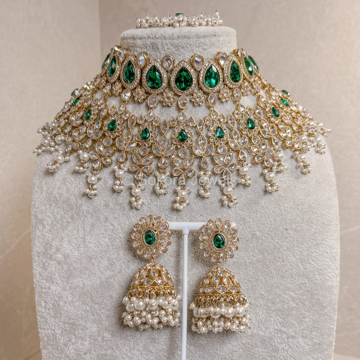 Aria Bridal Necklace set - Green - SOKORA JEWELSAria Bridal Necklace set - Green