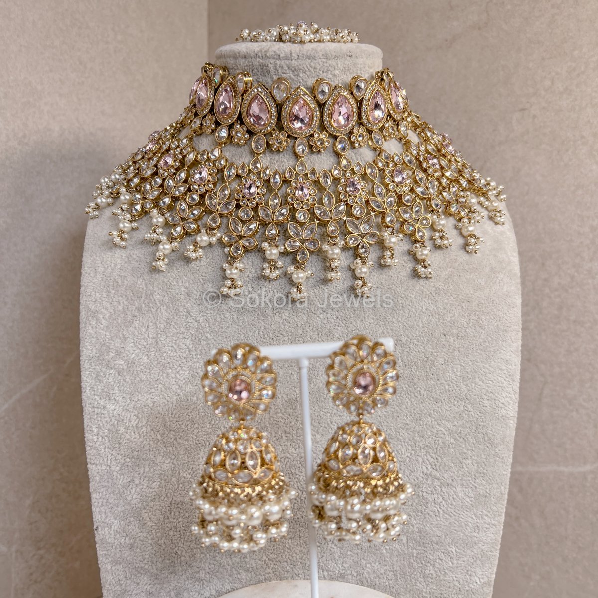 Aria Bridal Necklace set - Light Pink - SOKORA JEWELSAria Bridal Necklace set - Light Pink