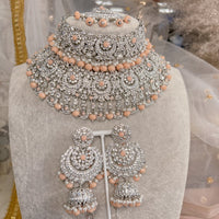 Avleen Bridal Double Necklace set - Peach - SOKORA JEWELSAvleen Bridal Double Necklace set - Peach