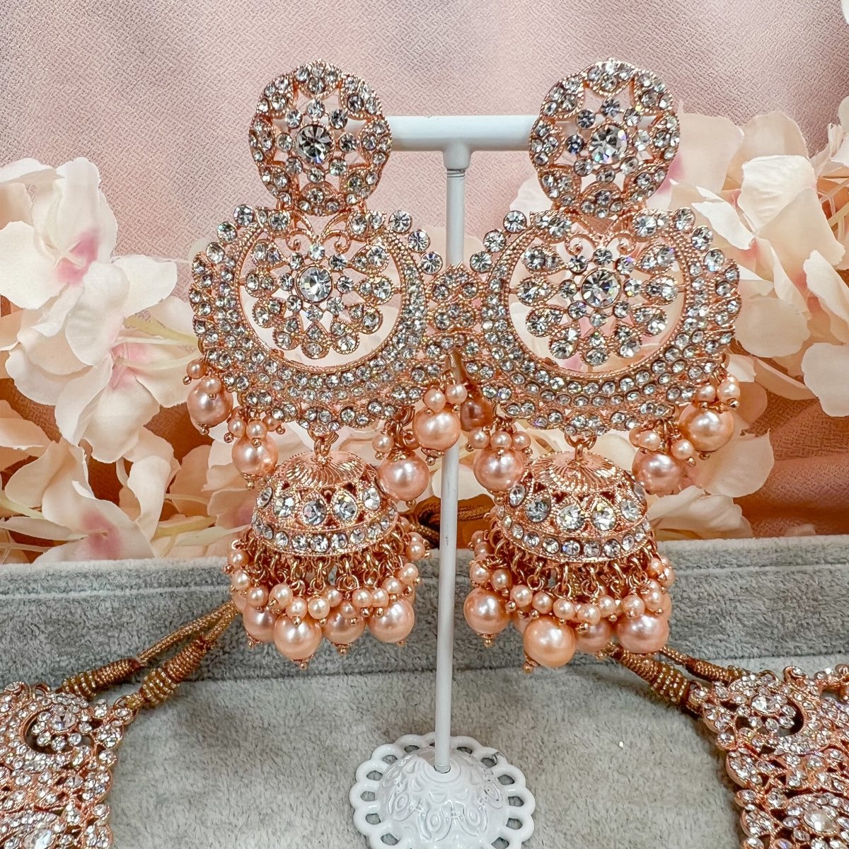 Rose gold sale earrings necklace set