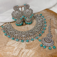 Avleen Silver Bridal Necklace set - SOKORA JEWELSAvleen Silver Bridal Necklace set