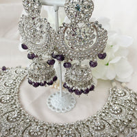 Avleen Silver Bridal Necklace set - Plum - SOKORA JEWELSAvleen Silver Bridal Necklace set - Plum