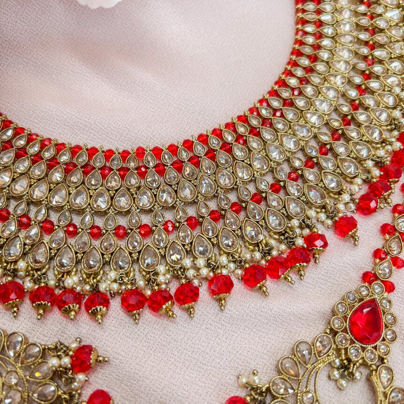 Baneet Bridal Necklace Set - Red - SOKORA JEWELSBaneet Bridal Necklace Set - Red
