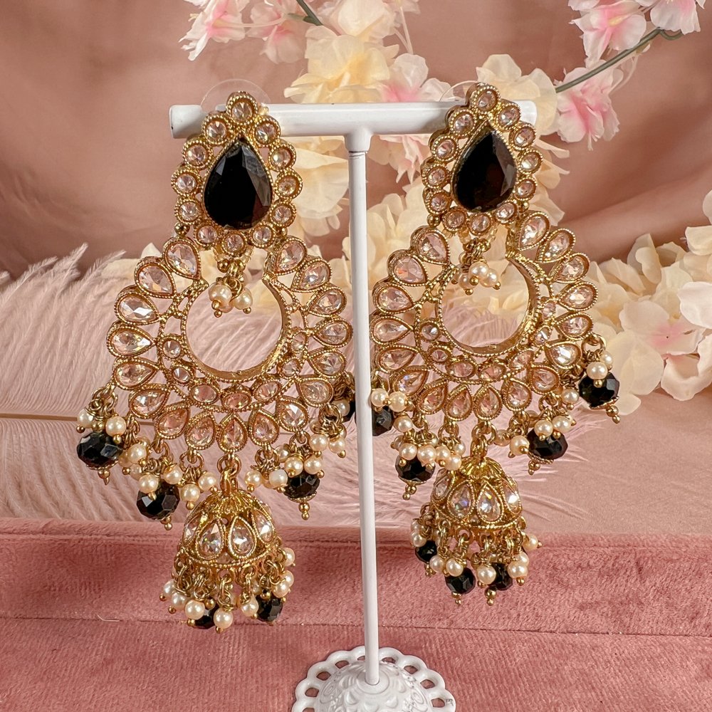 Stone Flower & Pearls Small Jhumka Earrings - Beige – The Glocal Trunk