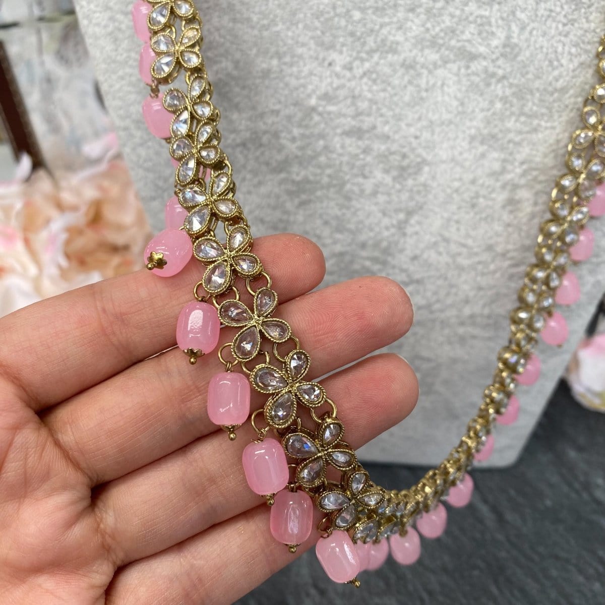 Bracelet Pavan Mala Beaded Pavan Mala Necklace Pink – SOKORA JEWELS