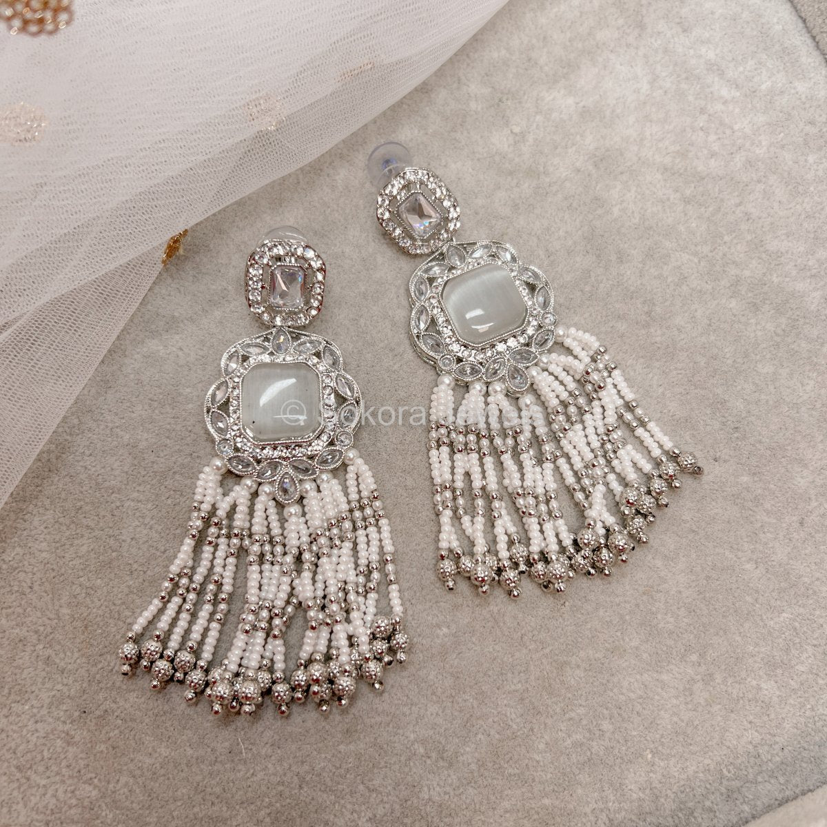 Beaded Tassel Earrings - Silver - SOKORA JEWELSBeaded Tassel Earrings - Silver