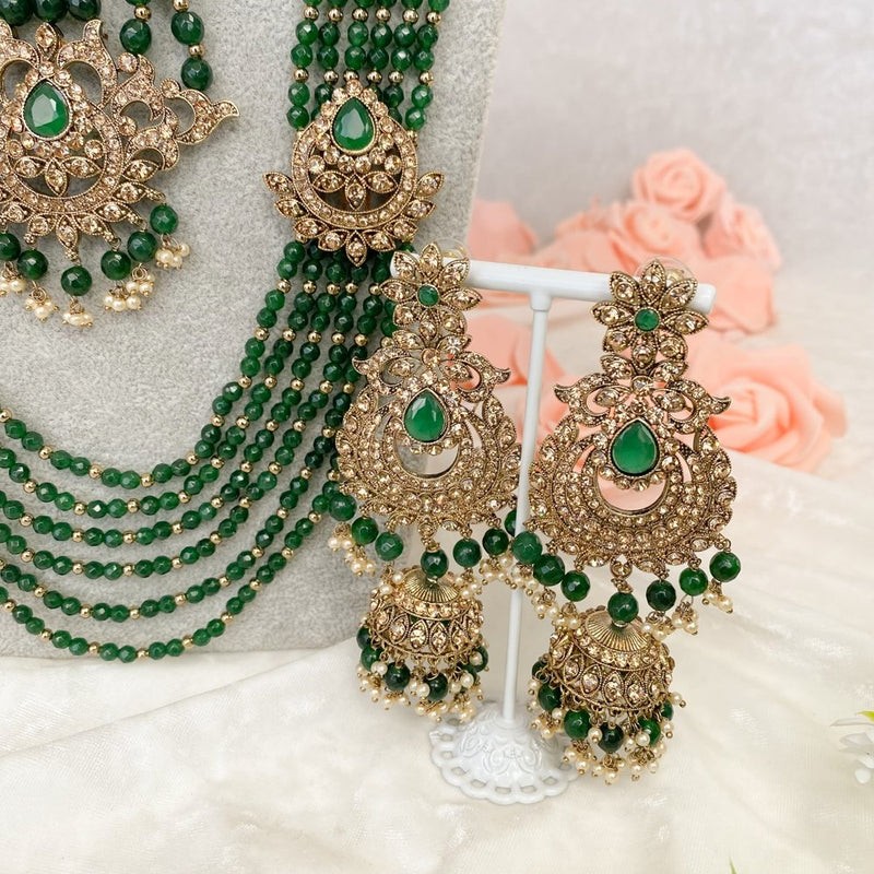 Bilqees Bridal Double necklace set - Green - SOKORA JEWELSBilqees Bridal Double necklace set - Green