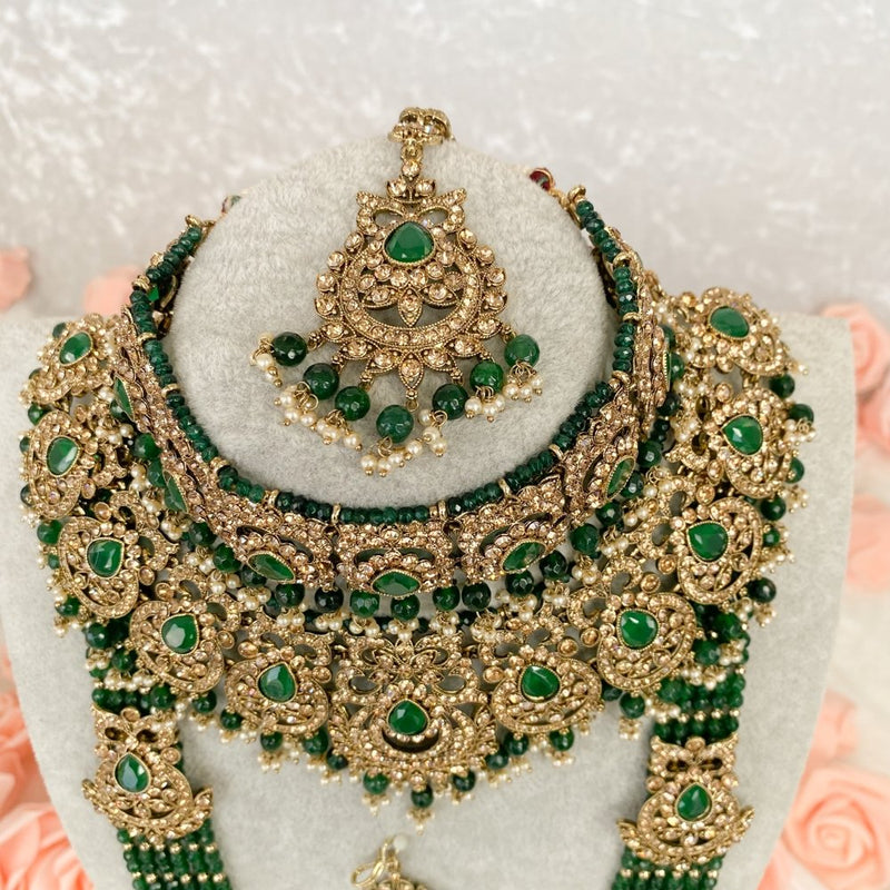 Bilqees Bridal Double necklace set - Green - SOKORA JEWELSBilqees Bridal Double necklace set - Green