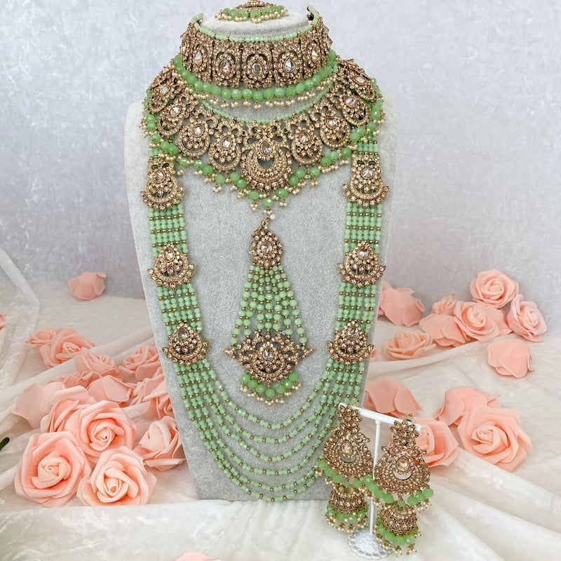 Bilqees Bridal Double necklace set - Mint - SOKORA JEWELSBilqees Bridal Double necklace set - Mint