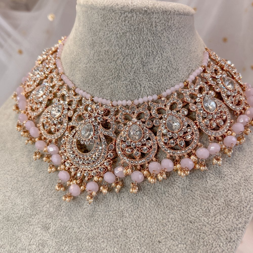 Freshwater Pearl Rose Gold Bridal Jewelry Necklace Earrings Jewelry