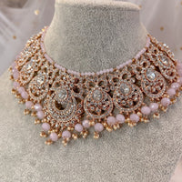 Bilqees Rose Gold Necklace - Pink - SOKORA JEWELSBilqees Rose Gold Necklace - PinkChoker Sets