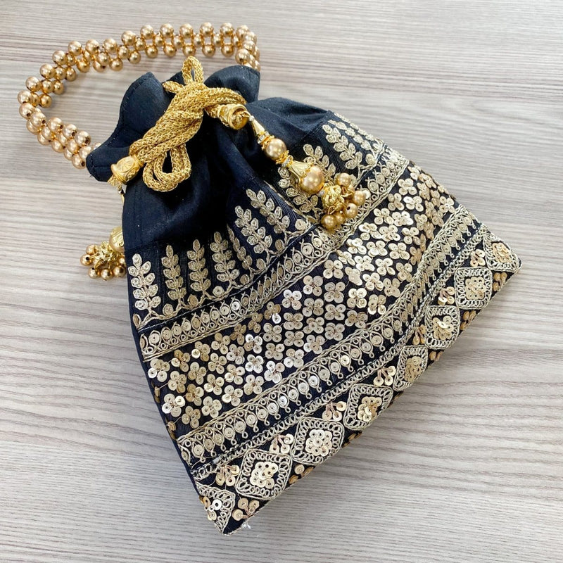 Sequin Detail Potli Bag Black – SOKORA JEWELS - Main Image