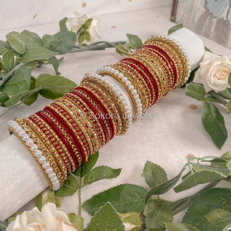 Bridal Bangle Set- Maroon - SOKORA JEWELSBridal Bangle Set- MaroonBANGLES