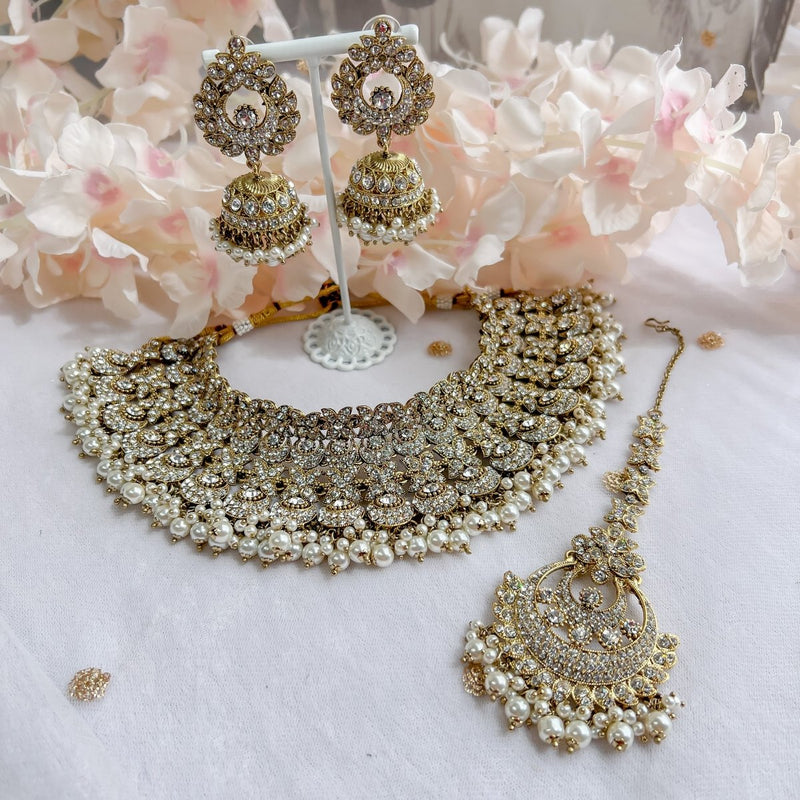 Camelia Bridal Necklace set - Pearl - SOKORA JEWELSCamelia Bridal Necklace set - Pearl