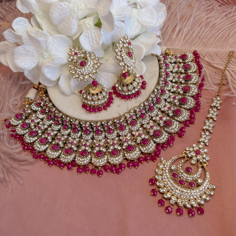 Camelia Bridal Necklace set - Pink - SOKORA JEWELSCamelia Bridal Necklace set - Pink