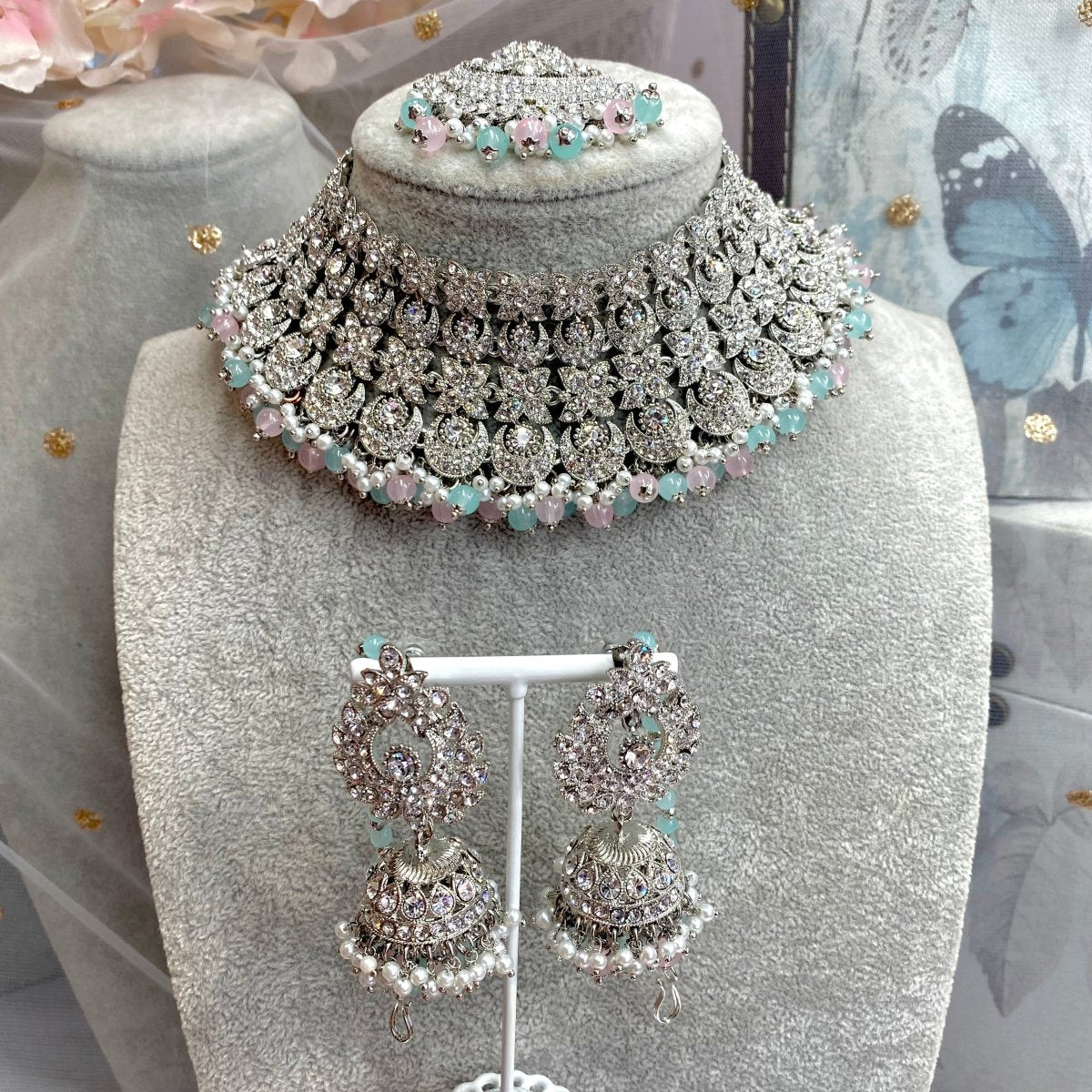 Camelia Silver Necklace set - Pastels - SOKORA JEWELSCamelia Silver Necklace set - Pastels