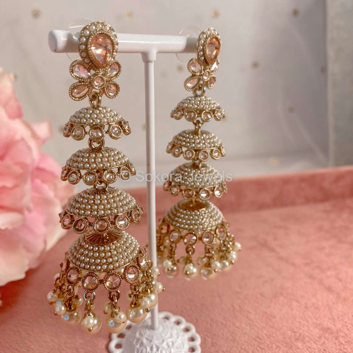 Cascading Jhumka Earrings - Golden - SOKORA JEWELSCascading Jhumka Earrings - Golden