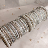 Chunky Pearl Bangle Set - Silver & Pale Mint - SOKORA JEWELSChunky Pearl Bangle Set - Silver & Pale MintBANGLES