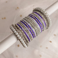 Chunky Pearl Bangle Set - Silver & Purple - SOKORA JEWELSChunky Pearl Bangle Set - Silver & PurpleBANGLES