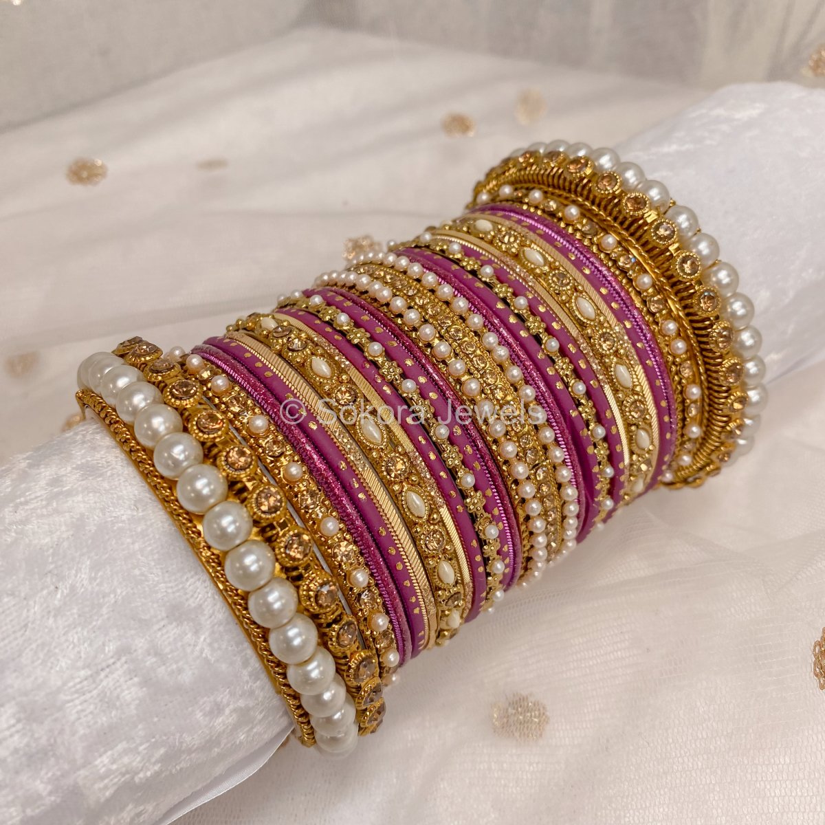 Chunky Pearl Bangle Set - Wine - SOKORA JEWELSChunky Pearl Bangle Set - WineBANGLES