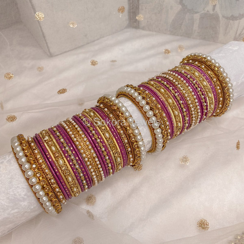 Chunky Pearl Bangle Set - Wine - SOKORA JEWELSChunky Pearl Bangle Set - WineBANGLES