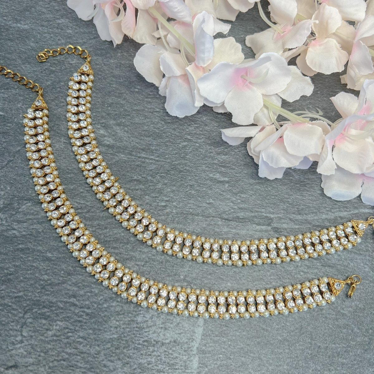 Clear crystal and Pearl Anklets - SOKORA JEWELSClear crystal and Pearl Anklets
