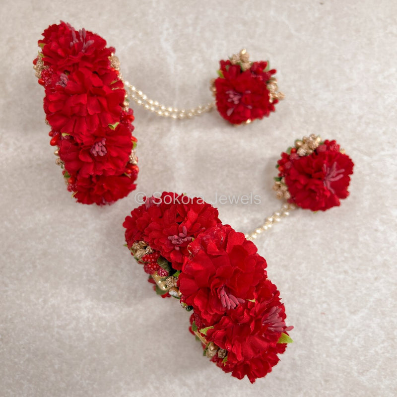 Crimson Carnation Floral Hand Pieces - SOKORA JEWELSCrimson Carnation Floral Hand Pieces