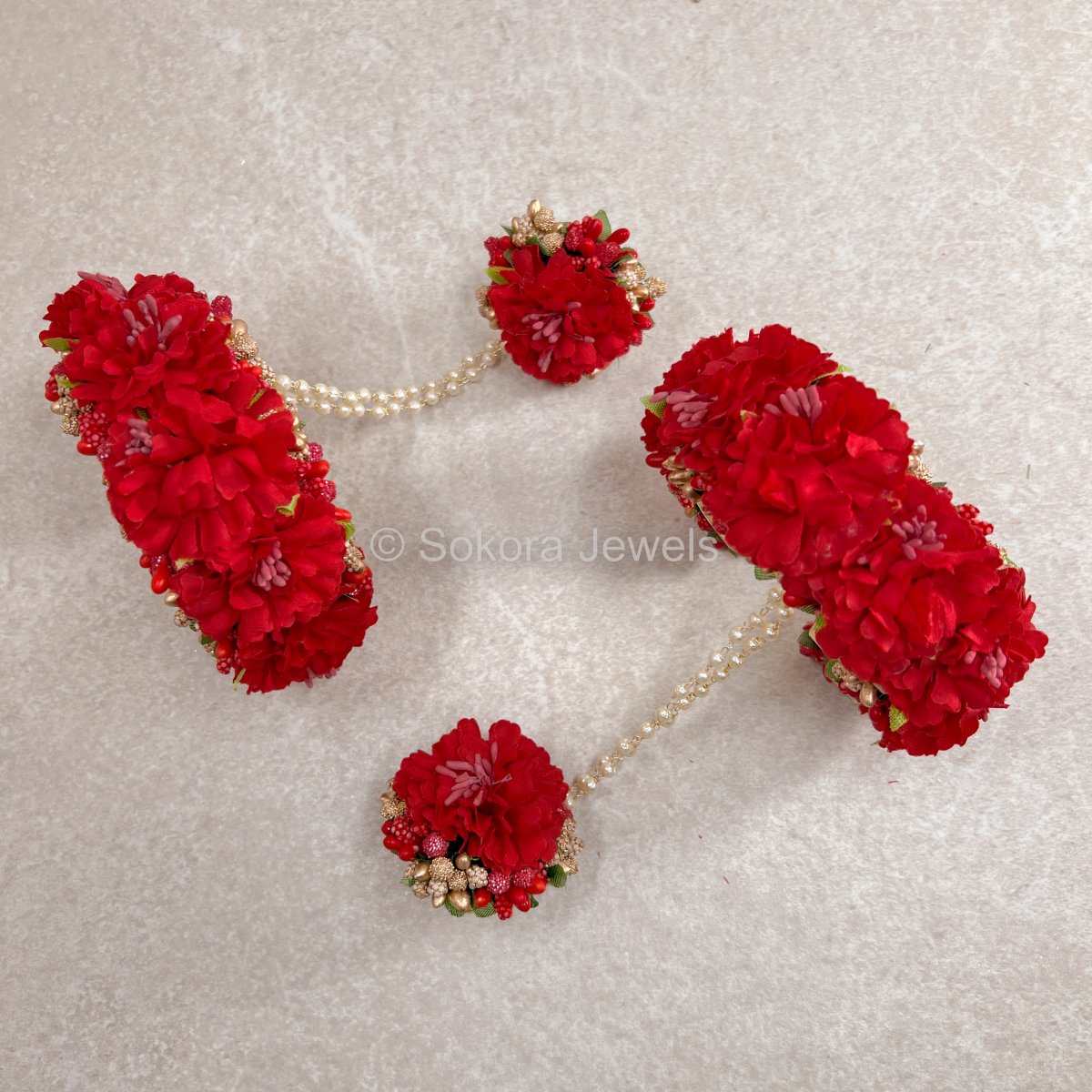 Crimson Carnation Floral Hand Pieces - SOKORA JEWELSCrimson Carnation Floral Hand Pieces