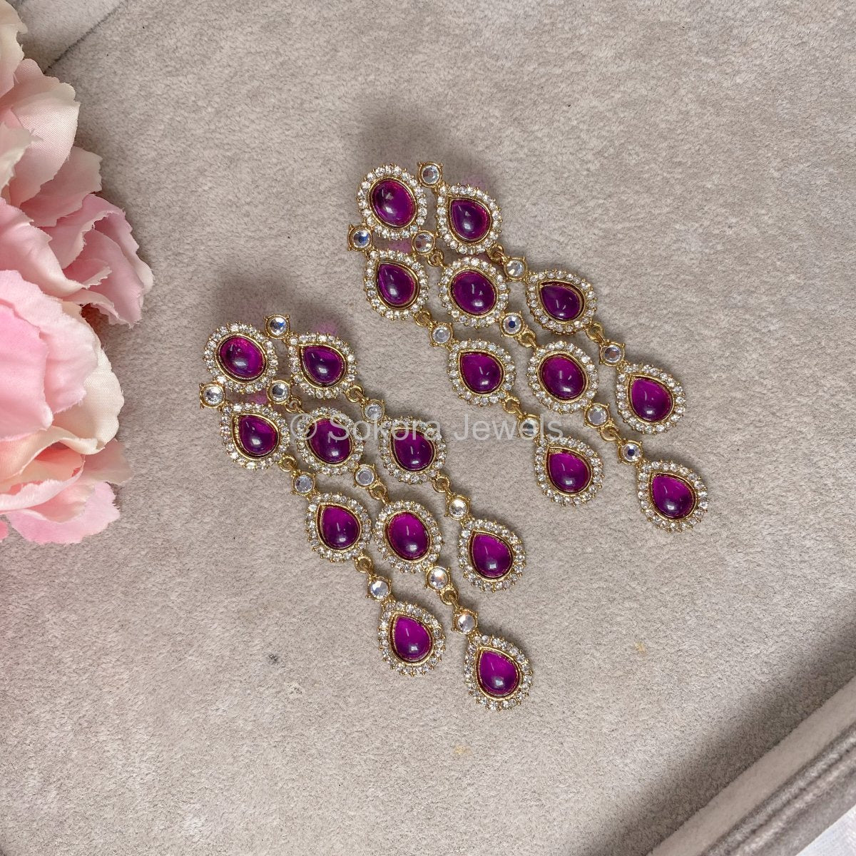 Crystal Drop Earrings - Purple - SOKORA JEWELSCrystal Drop Earrings - Purple