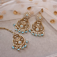 Deandra Antique Gold Tikka set - Sky Blue - SOKORA JEWELSDeandra Antique Gold Tikka set - Sky Blue