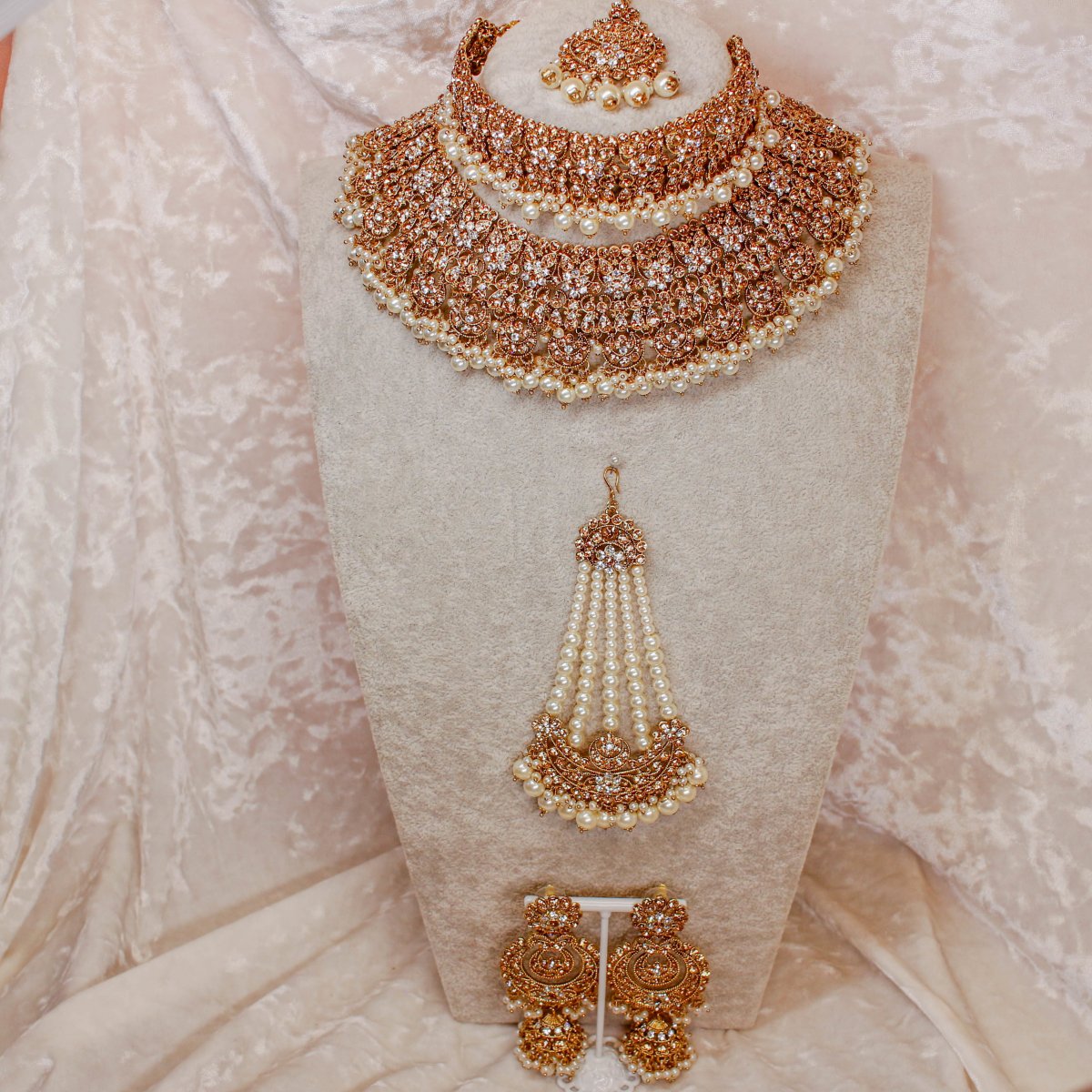 Deandra Bridal Double necklace set - Golden - SOKORA JEWELSDeandra Bridal Double necklace set - Golden
