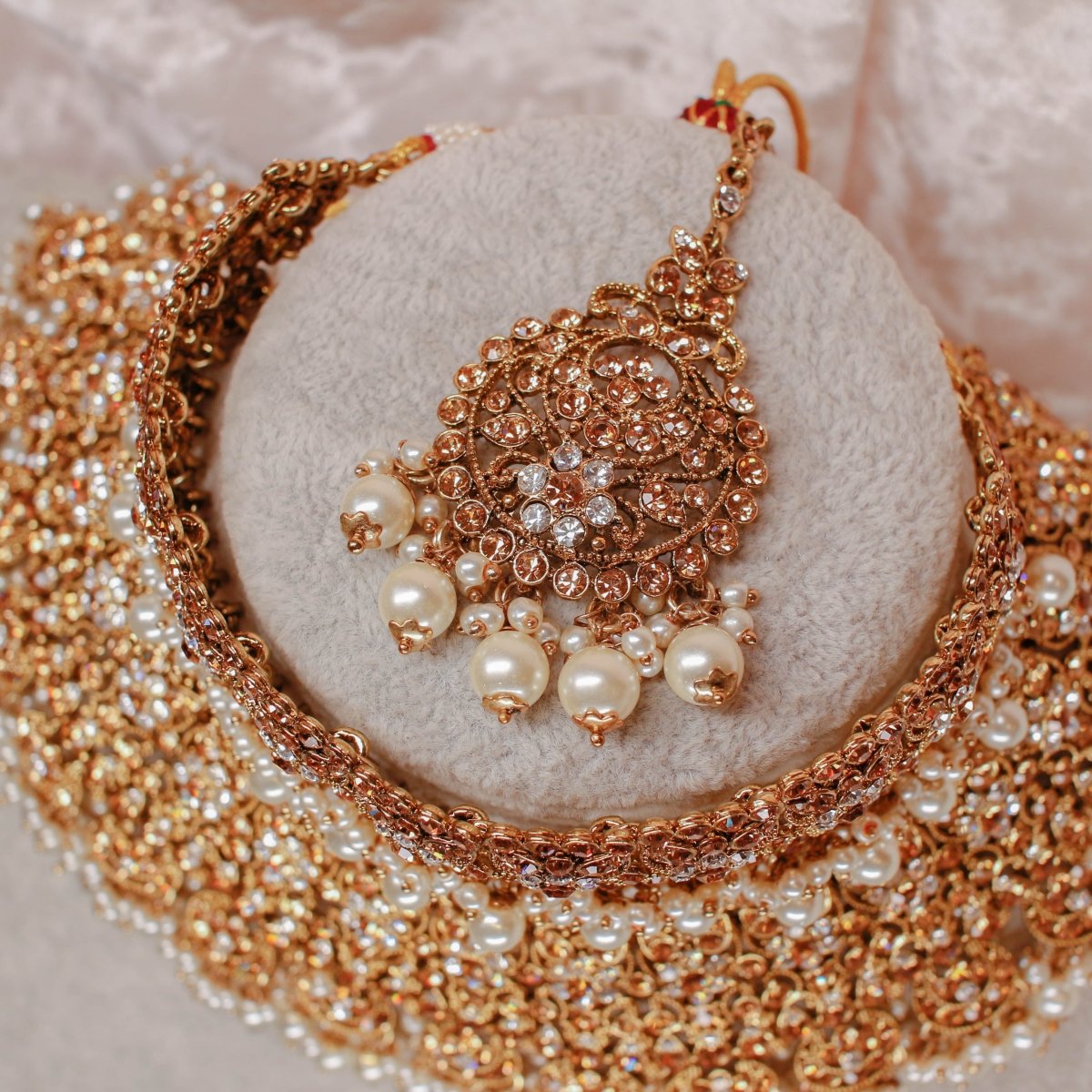 Deandra Bridal Double necklace set - Golden - SOKORA JEWELSDeandra Bridal Double necklace set - Golden