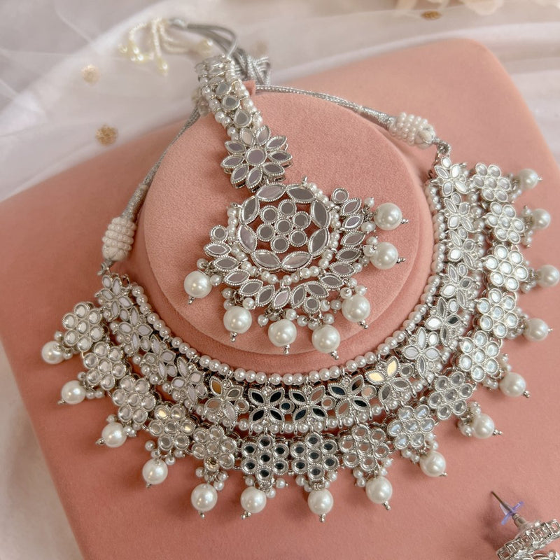 Ekta Mirrored Necklace set - Silver - SOKORA JEWELSEkta Mirrored Necklace set - SilverNECKLACE SETS