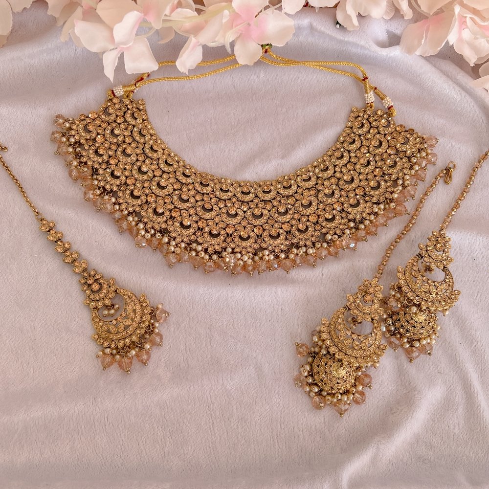 Elisa Bridal Necklace set - Gold/Clear - SOKORA JEWELSElisa Bridal Necklace set - Gold/Clear