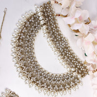 Emma Bridal Double necklace set - Clear/Pearl - SOKORA JEWELSEmma Bridal Double necklace set - Clear/Pearl