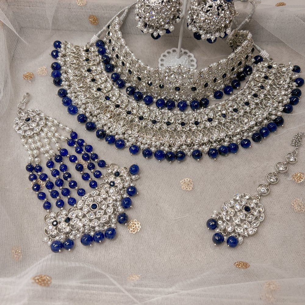 Emma Bridal Double necklace set - Navy - SOKORA JEWELSEmma Bridal Double necklace set - Navy