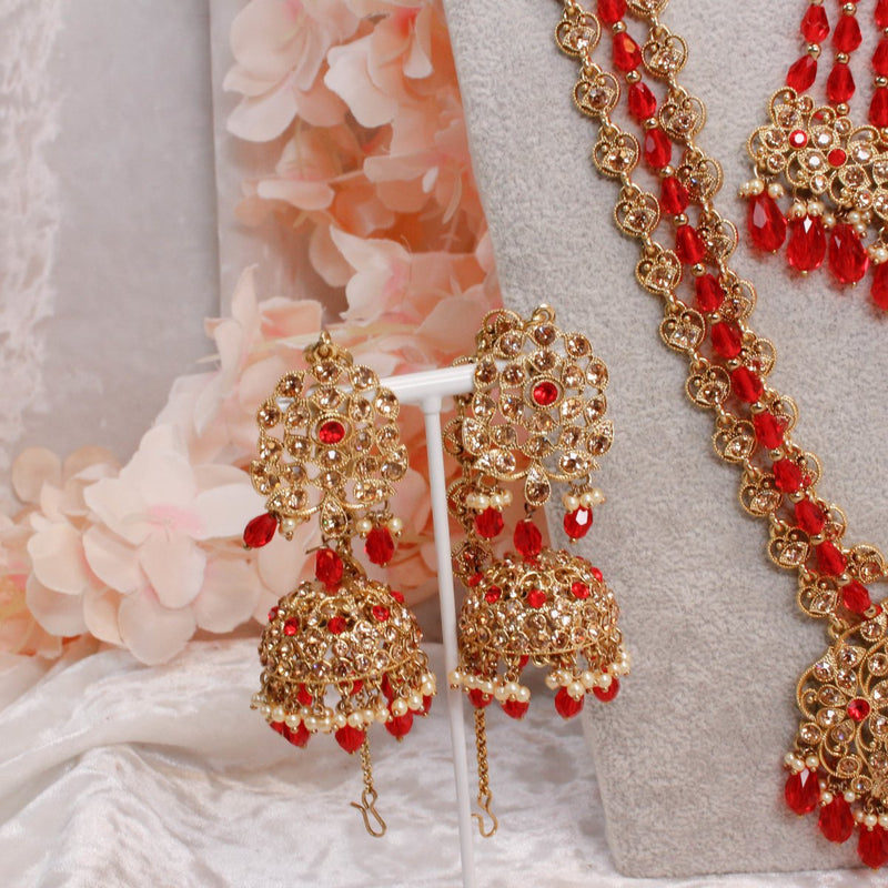 Emma Full Bridal Double necklace set - Red - SOKORA JEWELSEmma Full Bridal Double necklace set - Red