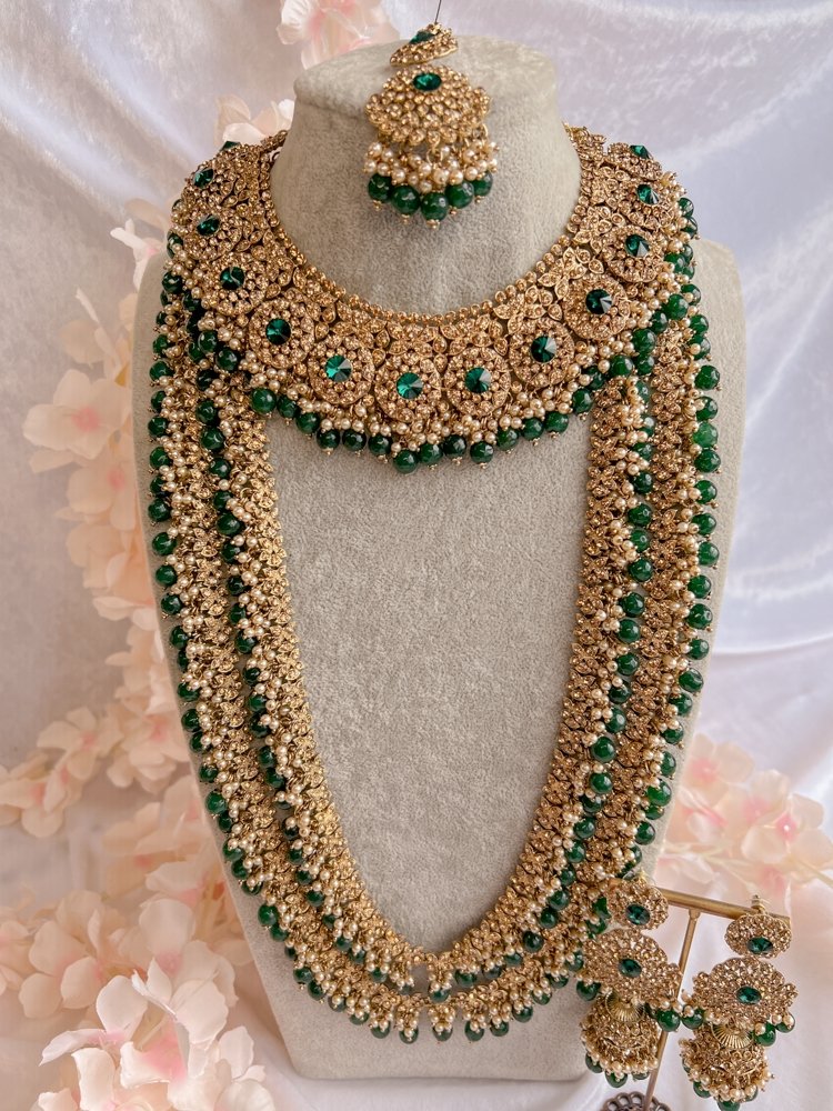 Farhaa Bridal Necklace set - Green - SOKORA JEWELSFarhaa Bridal Necklace set - Green