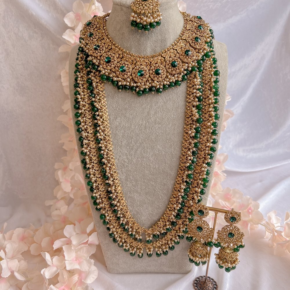 Farhaa Bridal Necklace set - Green - SOKORA JEWELSFarhaa Bridal Necklace set - Green
