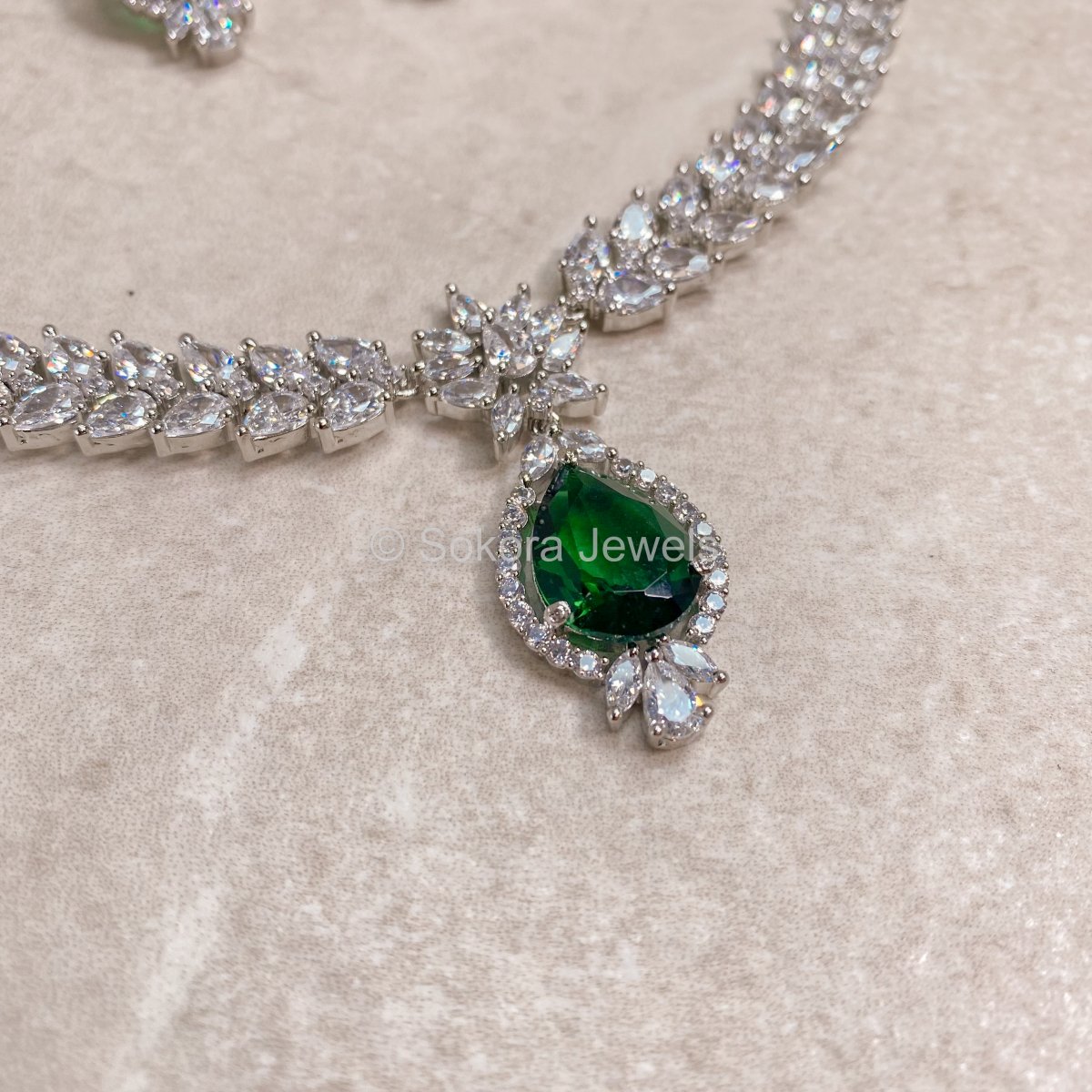 Fleur Drop Diamante Set - Green - SOKORA JEWELSFleur Drop Diamante Set - GreenNECKLACE SETS