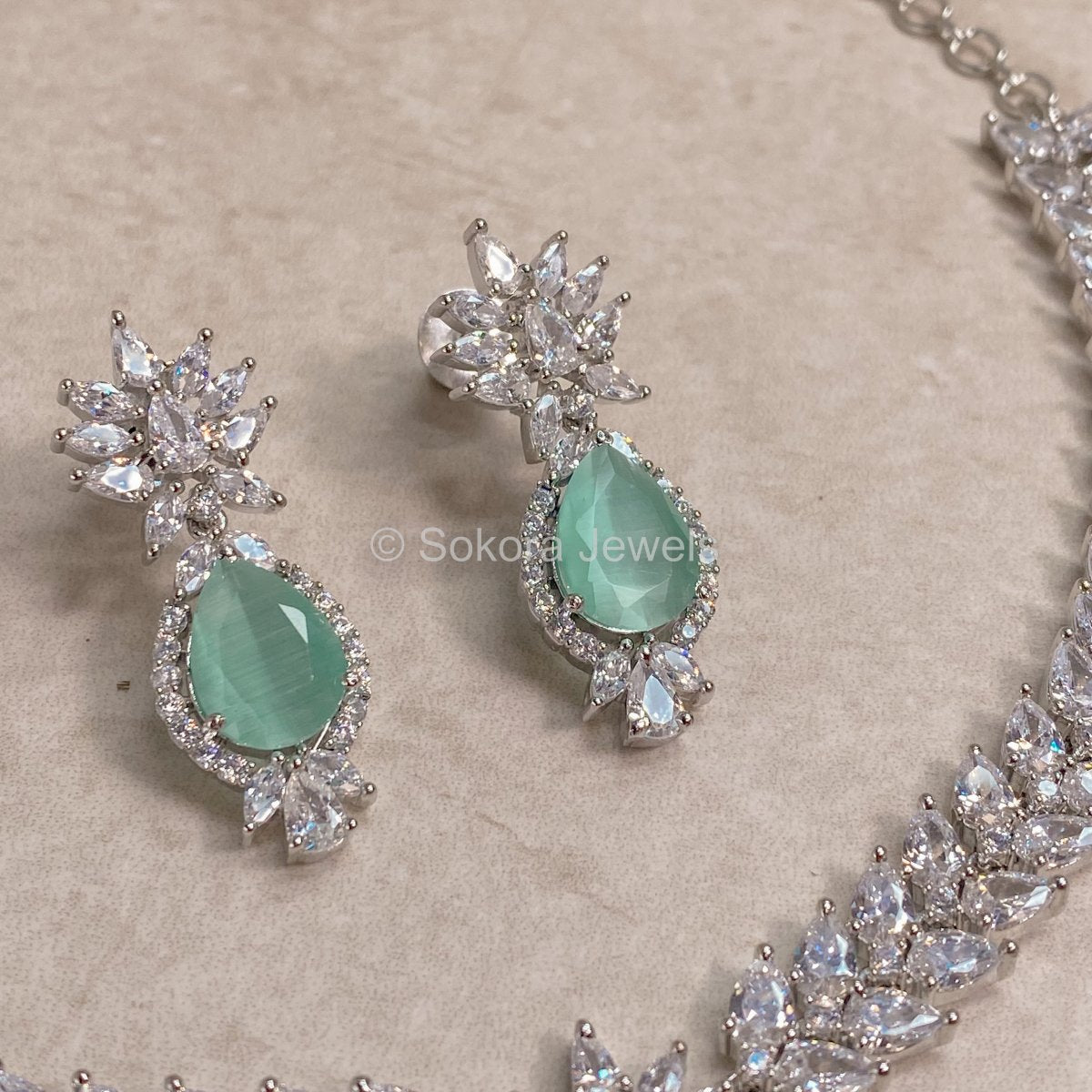 Fleur Drop Diamante Set - Mint - SOKORA JEWELSFleur Drop Diamante Set - MintNECKLACE SETS